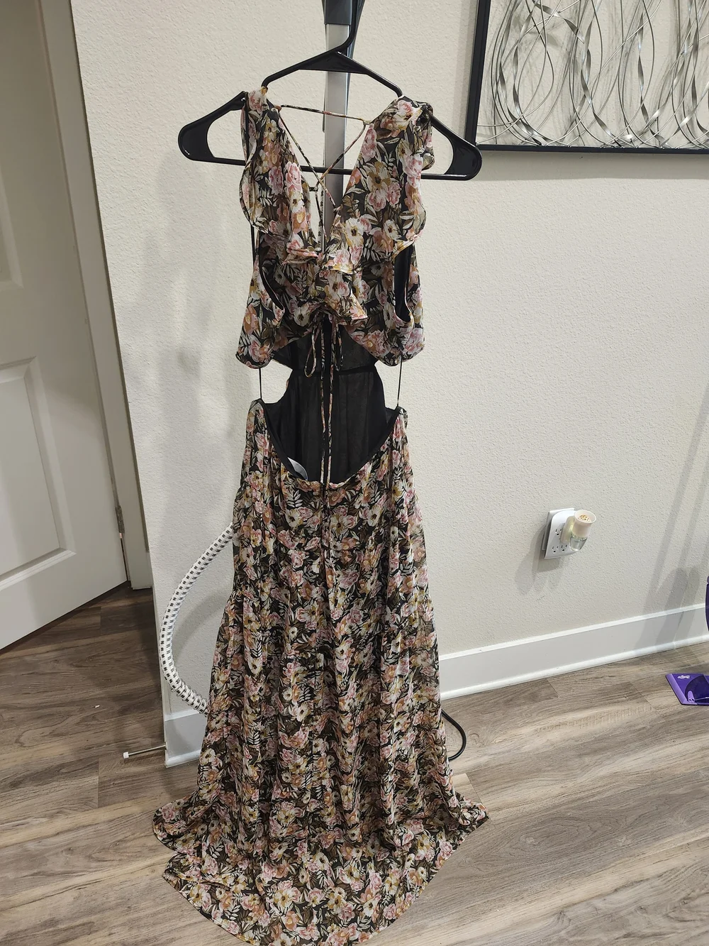 Astr Floral Maxi Dress in Black with Pink & Green Print - Picture 4 of 8